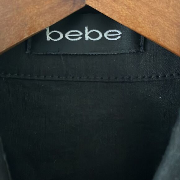 Y2K Bebe Black Gold Buttons Clasp Linen Blend Dress Feminine Club Event Party - Picture 10 of 11